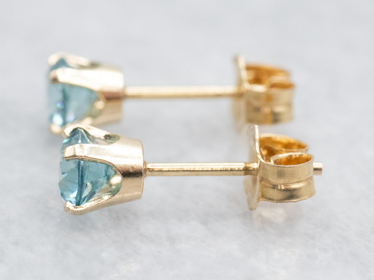 Blue Zircon Solitaire Stud Earrings