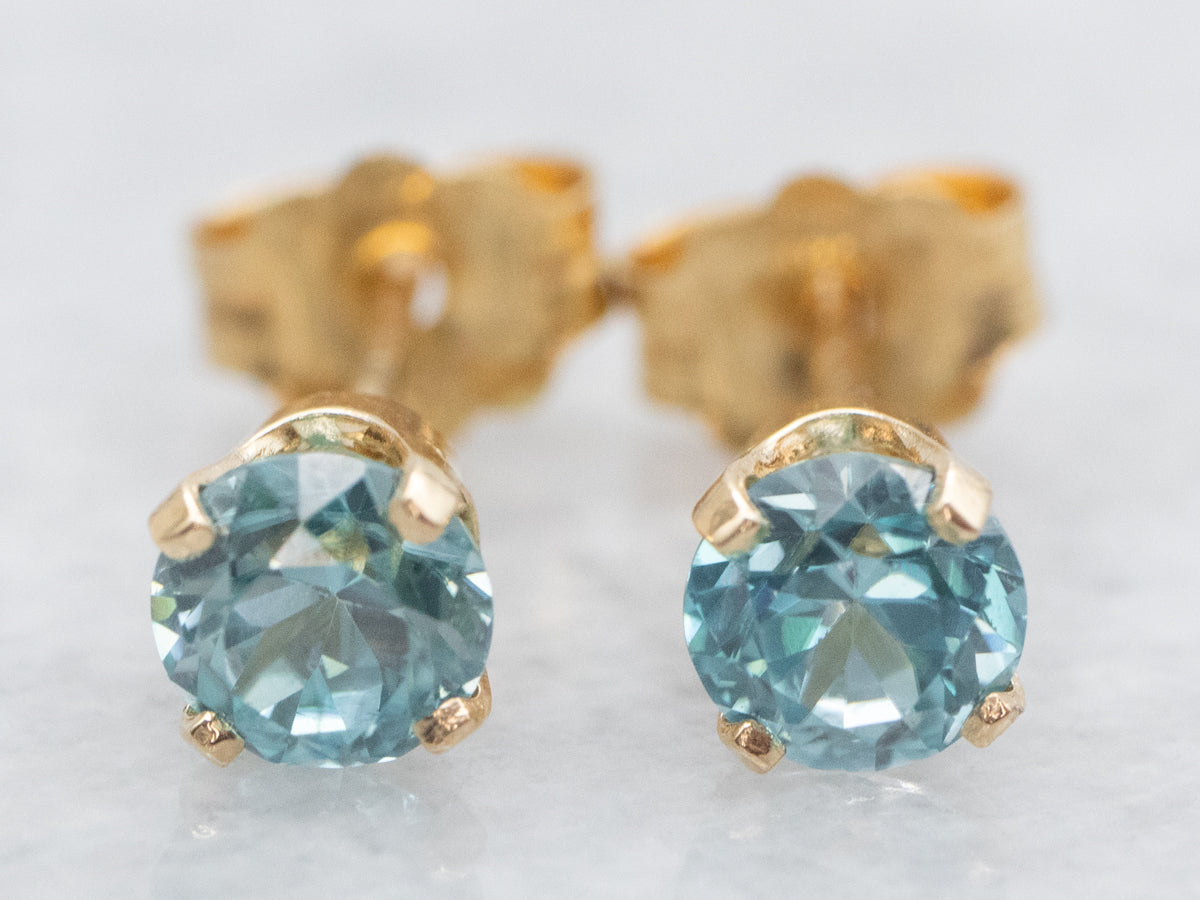 Blue Zircon Solitaire Stud Earrings