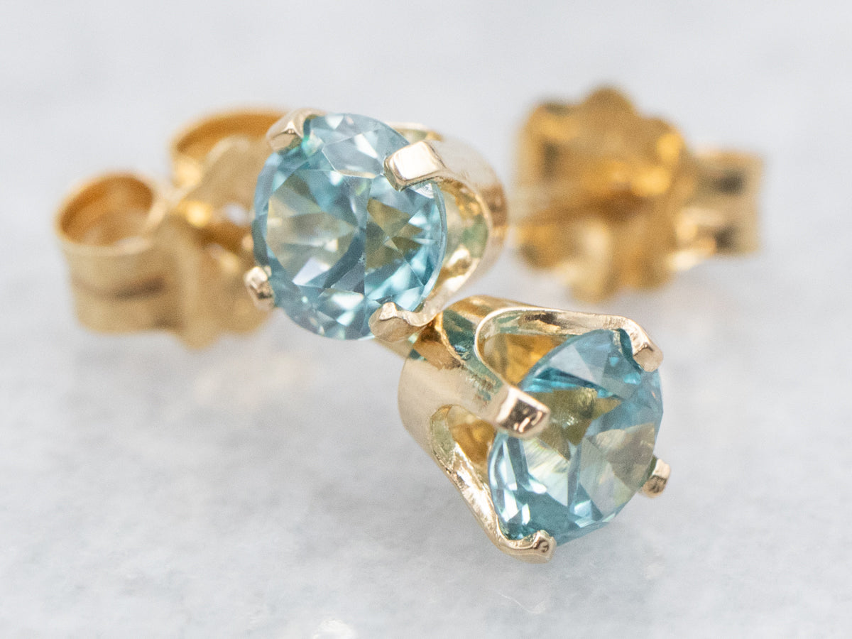 Blue Zircon Solitaire Stud Earrings