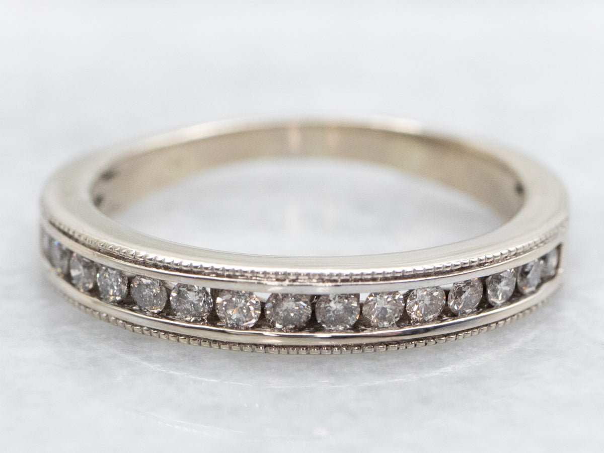 Channel Set Diamond Wedding Band with Milgrain Edge