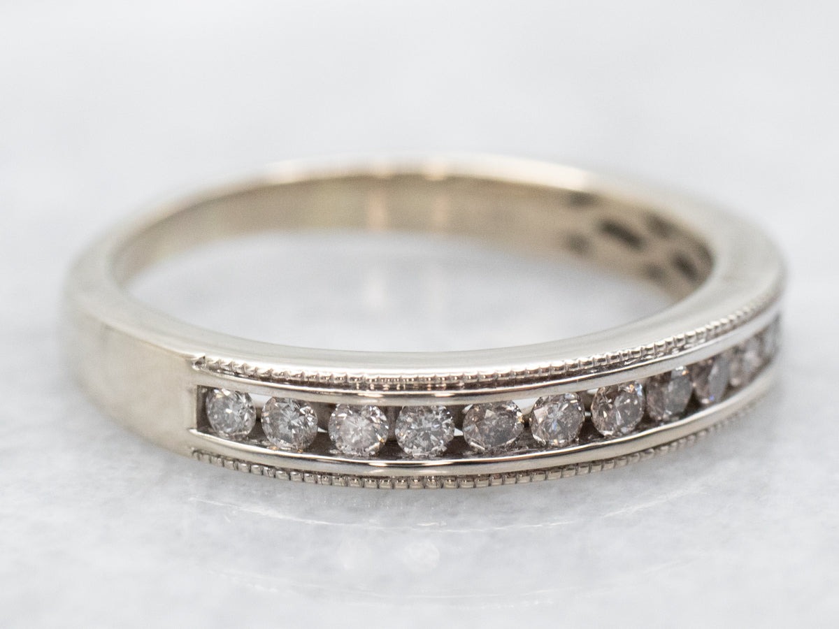 Channel Set Diamond Wedding Band with Milgrain Edge