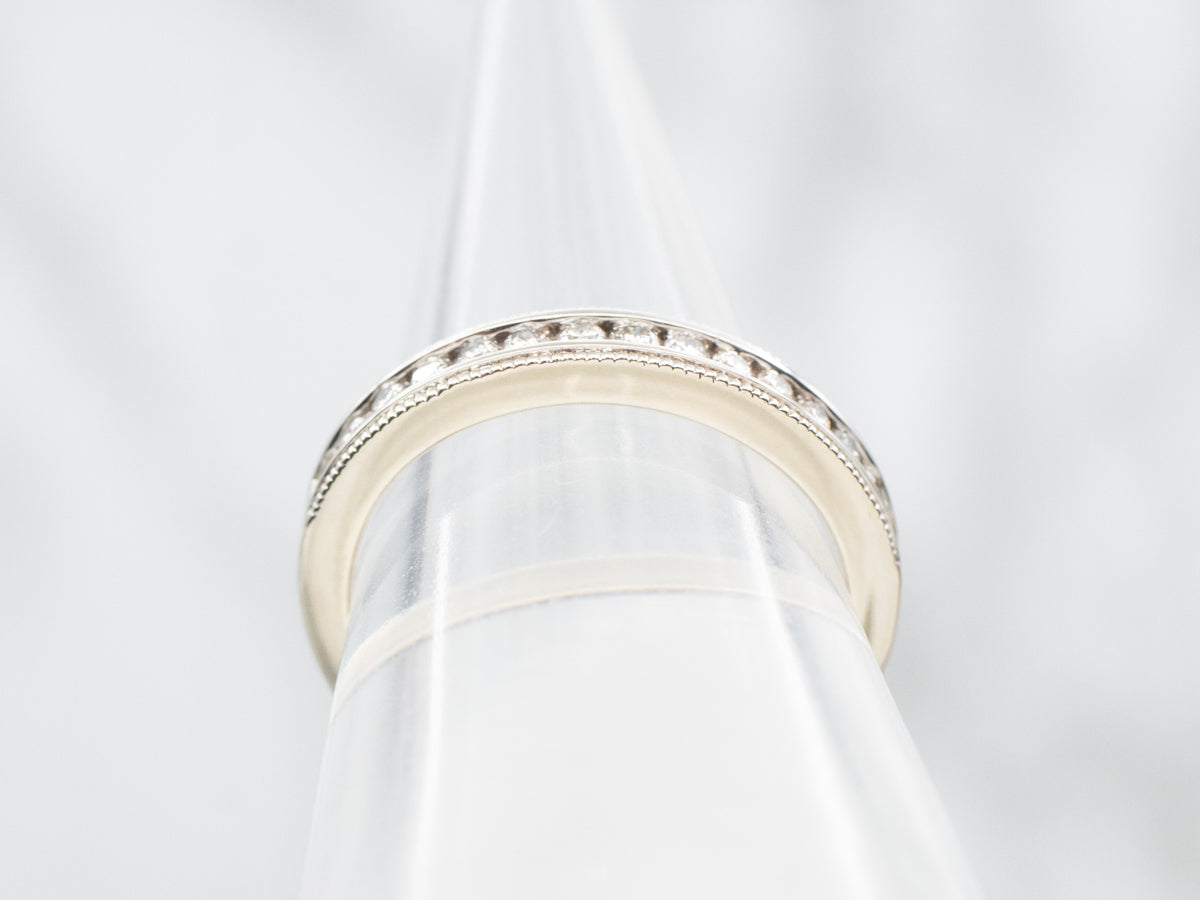 Channel Set Diamond Wedding Band with Milgrain Edge