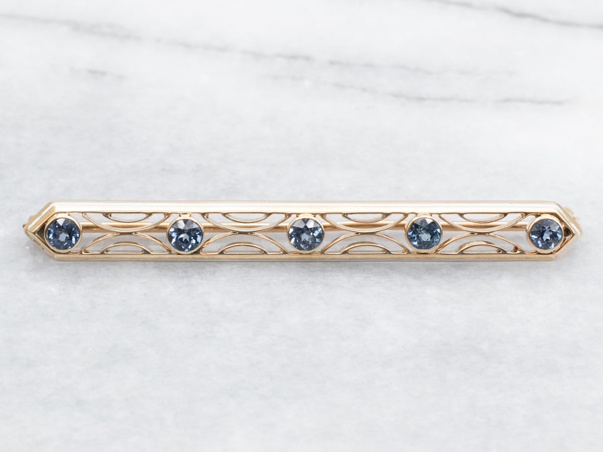 Vintage Sapphire and White Enamel Bar Brooch