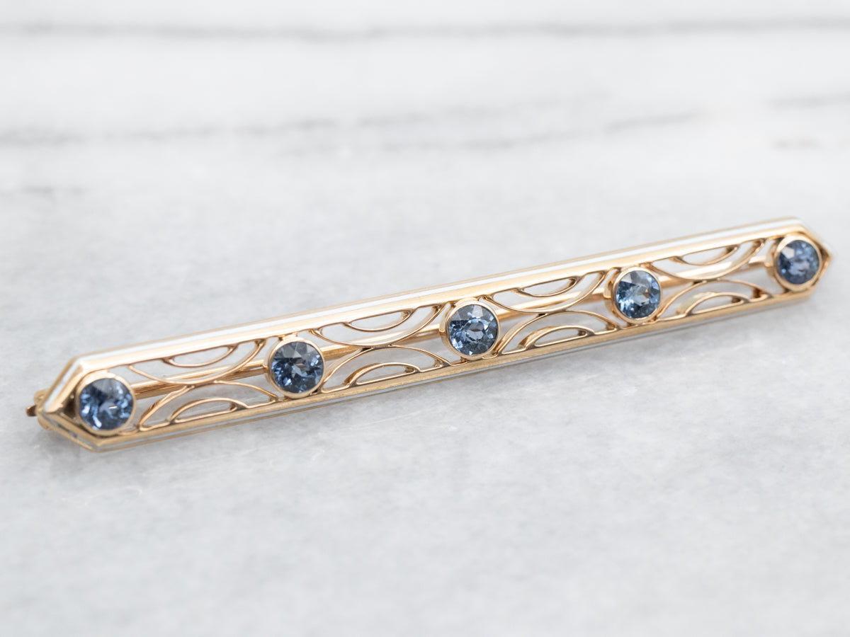 Vintage Sapphire and White Enamel Bar Brooch