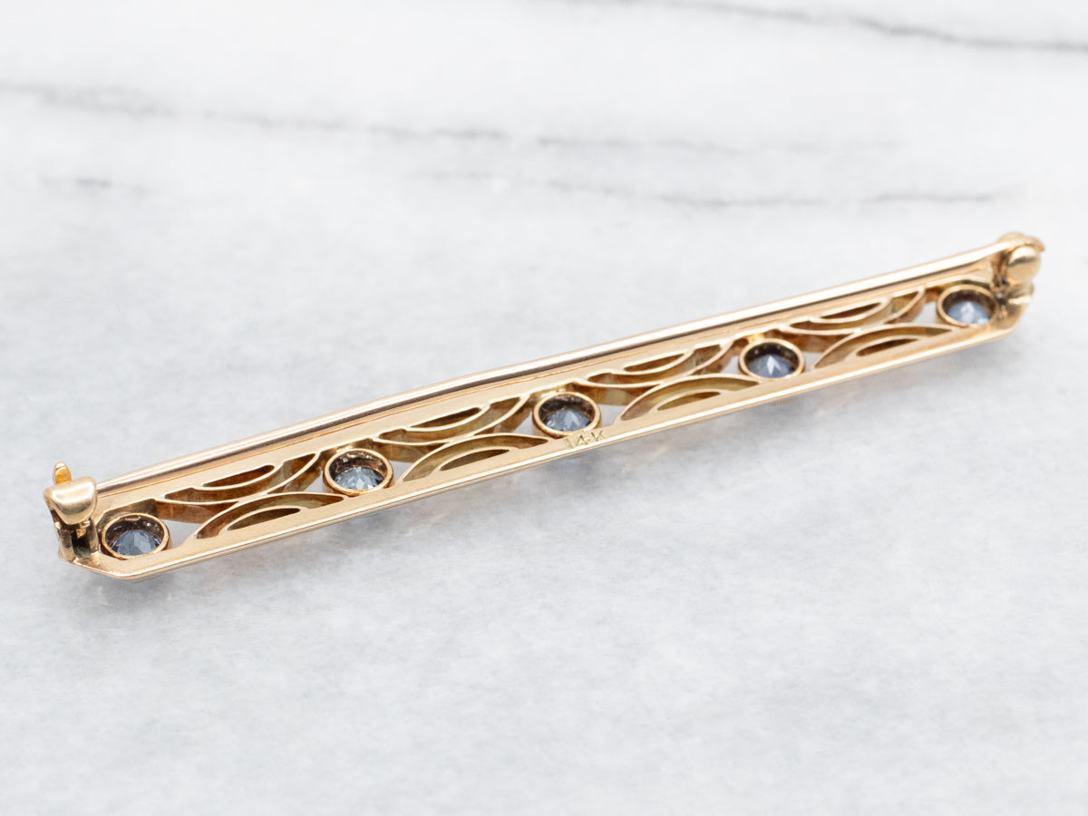 Vintage Sapphire and White Enamel Bar Brooch