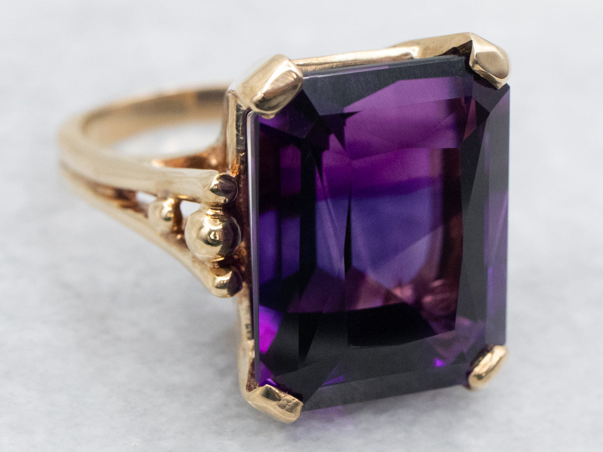 Amethyst Gemstone Ring in Vintage Gold Mounting