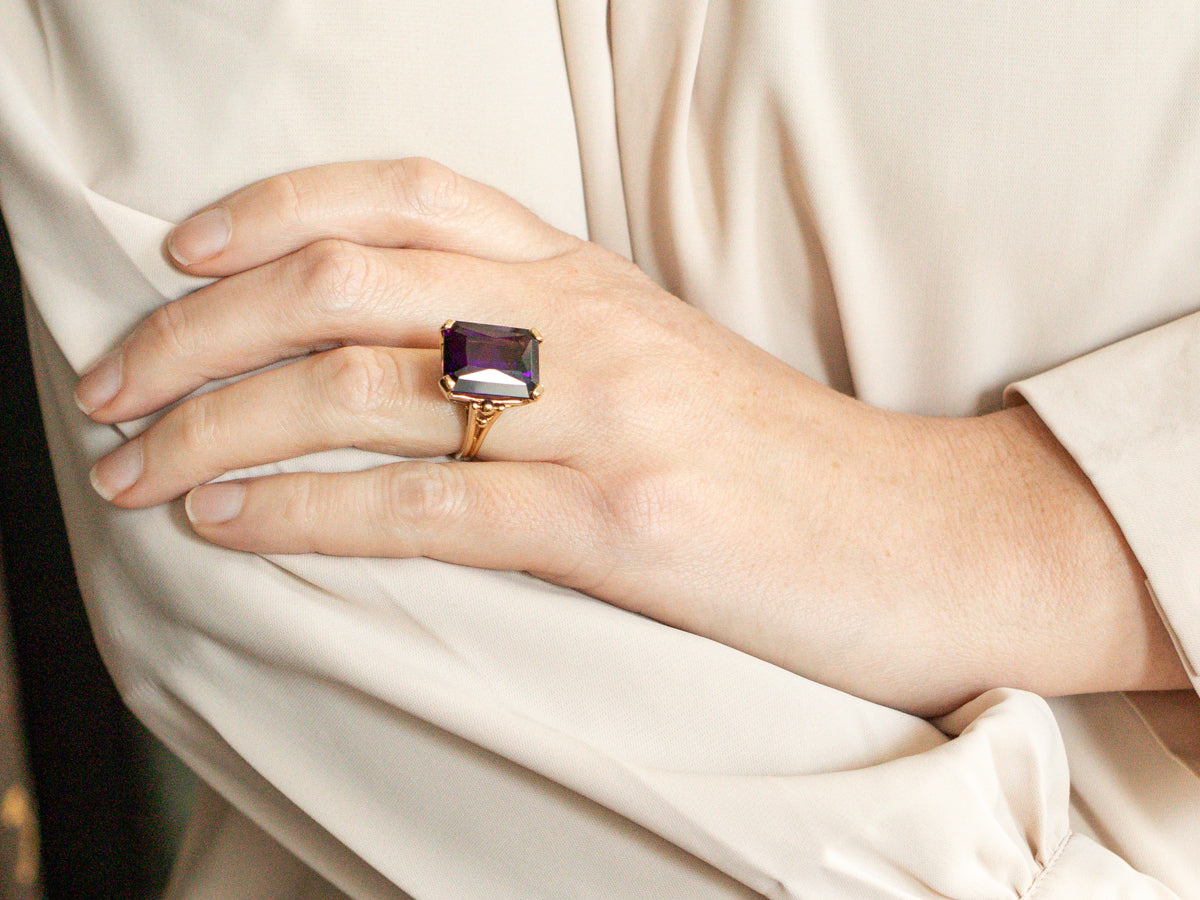 Amethyst Gemstone Ring in Vintage Gold Mounting