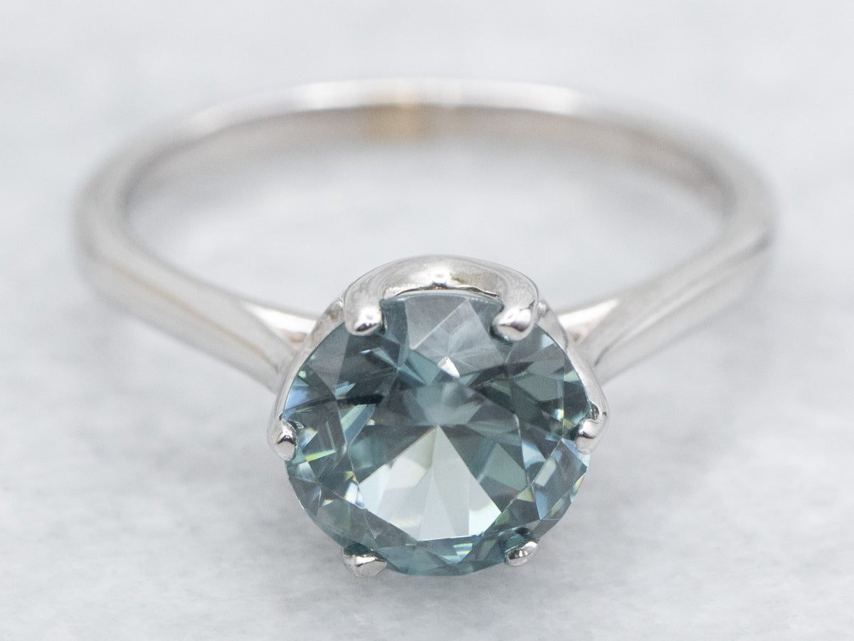 Blue Zircon Solitaire Ring in White Gold