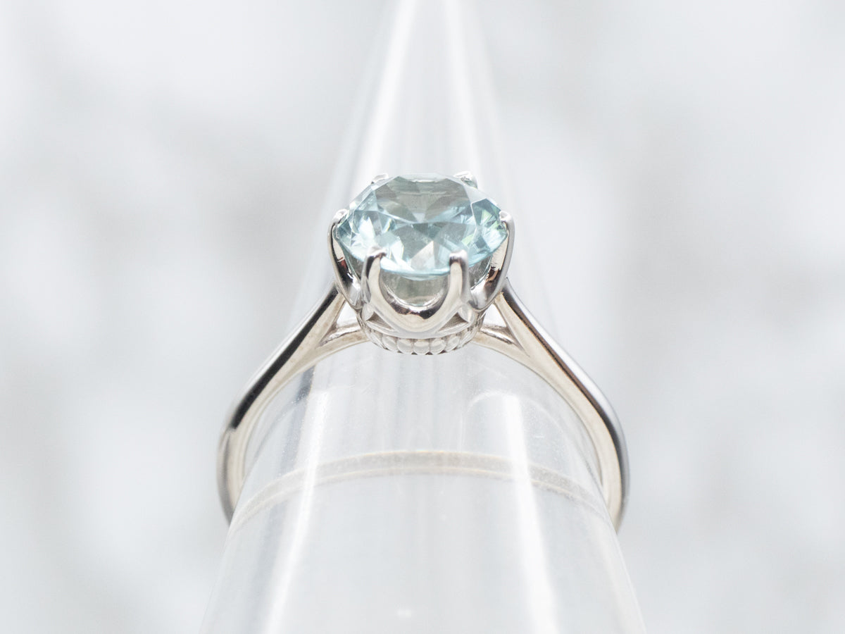 Blue Zircon Solitaire Ring in White Gold