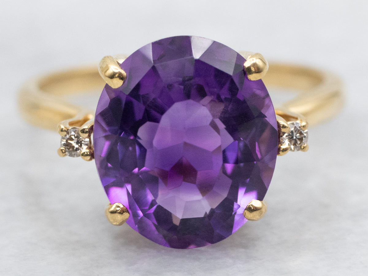 Amethyst and Diamond 18-Karat Gold Ring