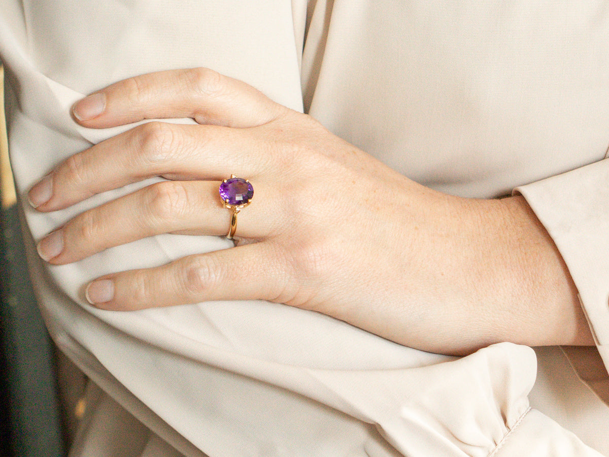 Amethyst and Diamond 18-Karat Gold Ring