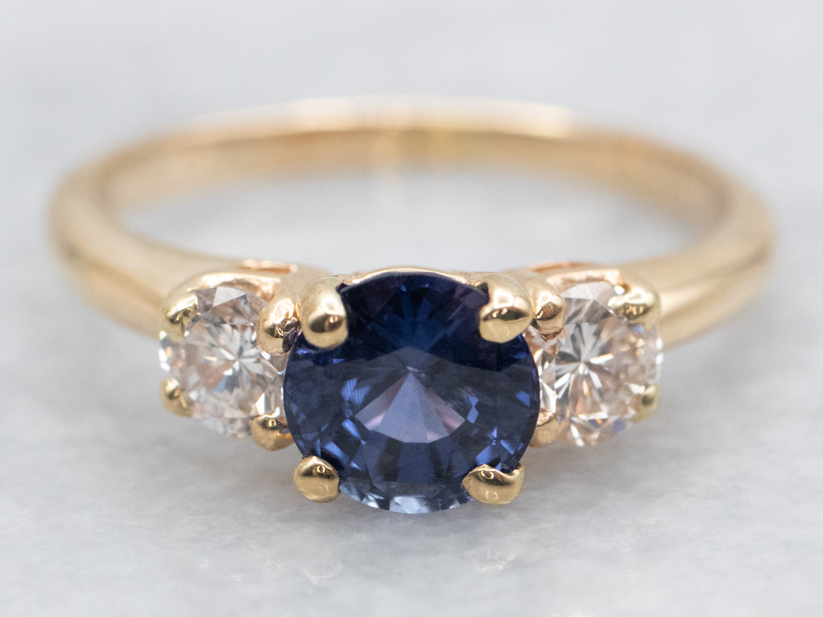 Sapphire and Diamond Three Stone Ring