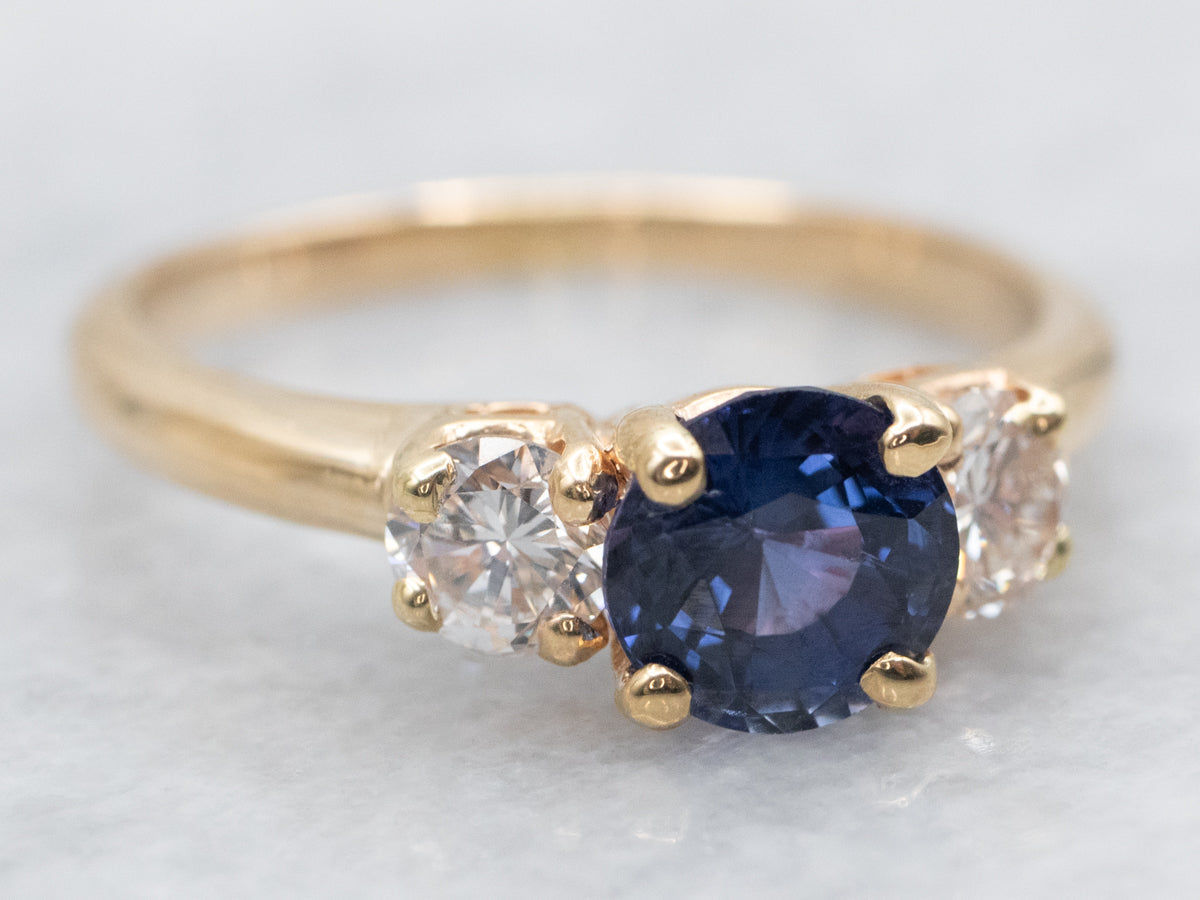 Sapphire and Diamond Three Stone Ring