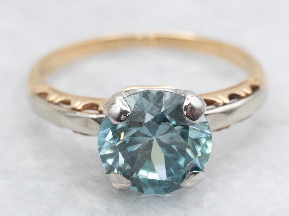 Blue Zircon Solitaire in Retro Era Setting