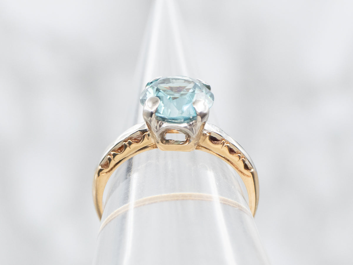 Blue Zircon Solitaire in Retro Era Setting