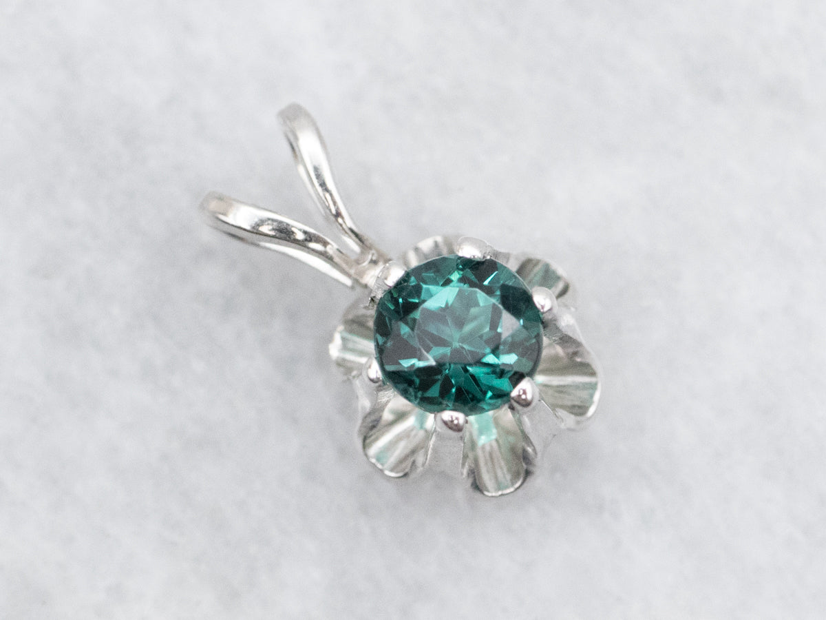 Buttercup Set Blue-Green Tourmaline Solitaire Pendant