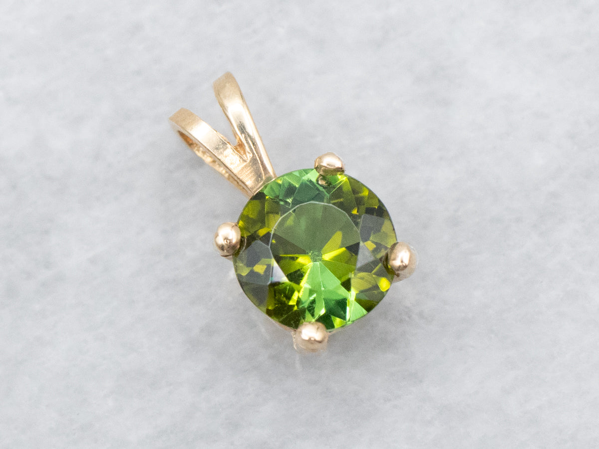 Yellow Gold Green Tourmaline Solitaire Pendant