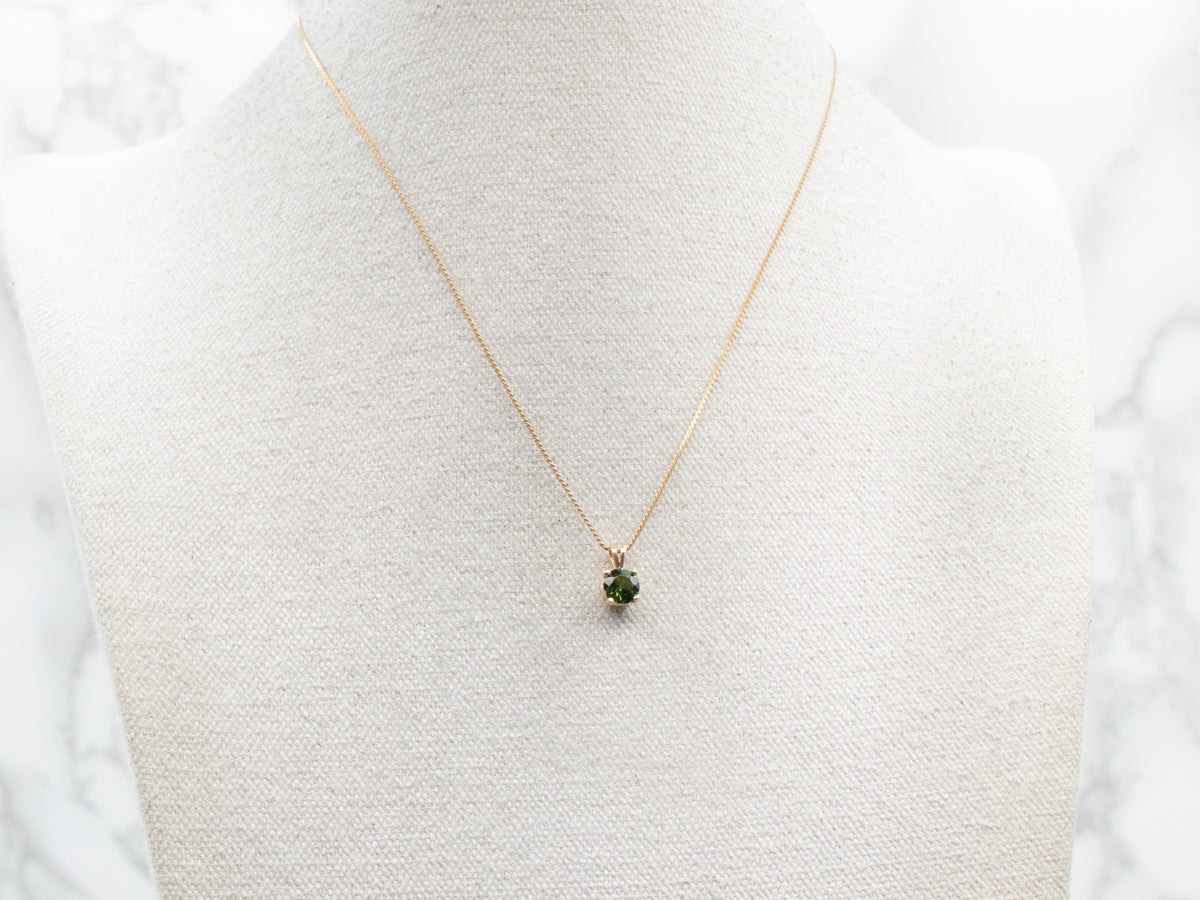 Yellow Gold Green Tourmaline Solitaire Pendant