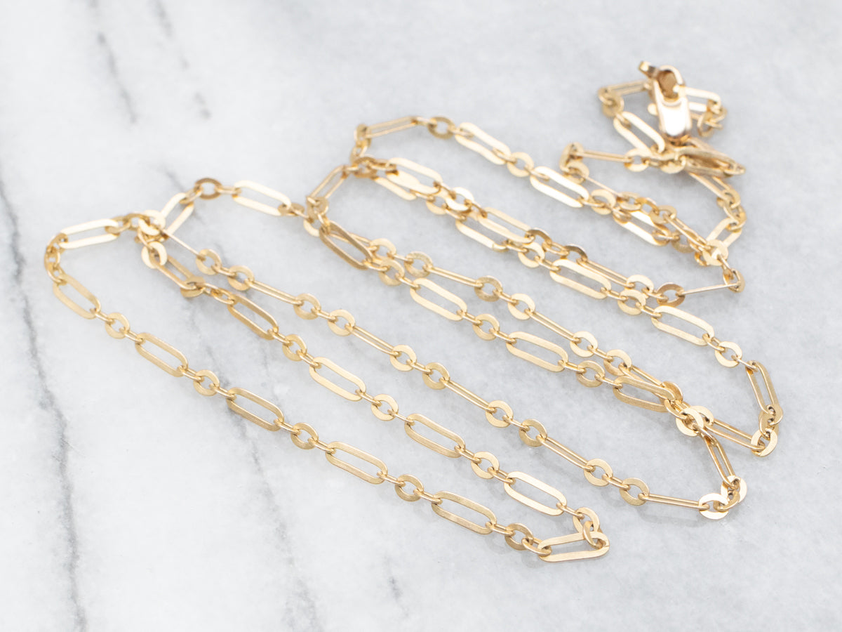 Yellow Gold Paperclip Link Chain with Lobster Clasp