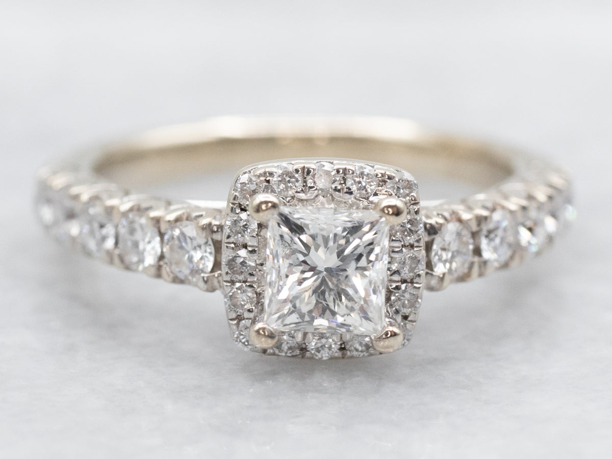 Princess Cut Diamond Engagement Ring with Diamond Halo