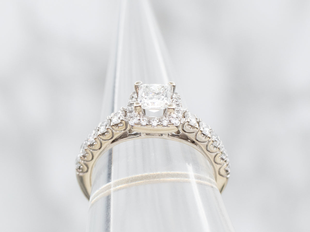 Princess Cut Diamond Engagement Ring with Diamond Halo