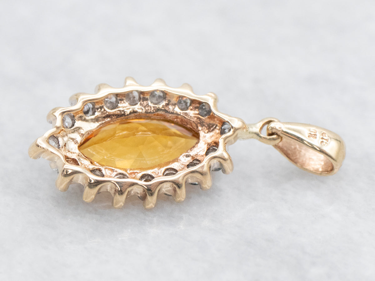 Marquise-Cut Citrine Pendant with Diamond Halo