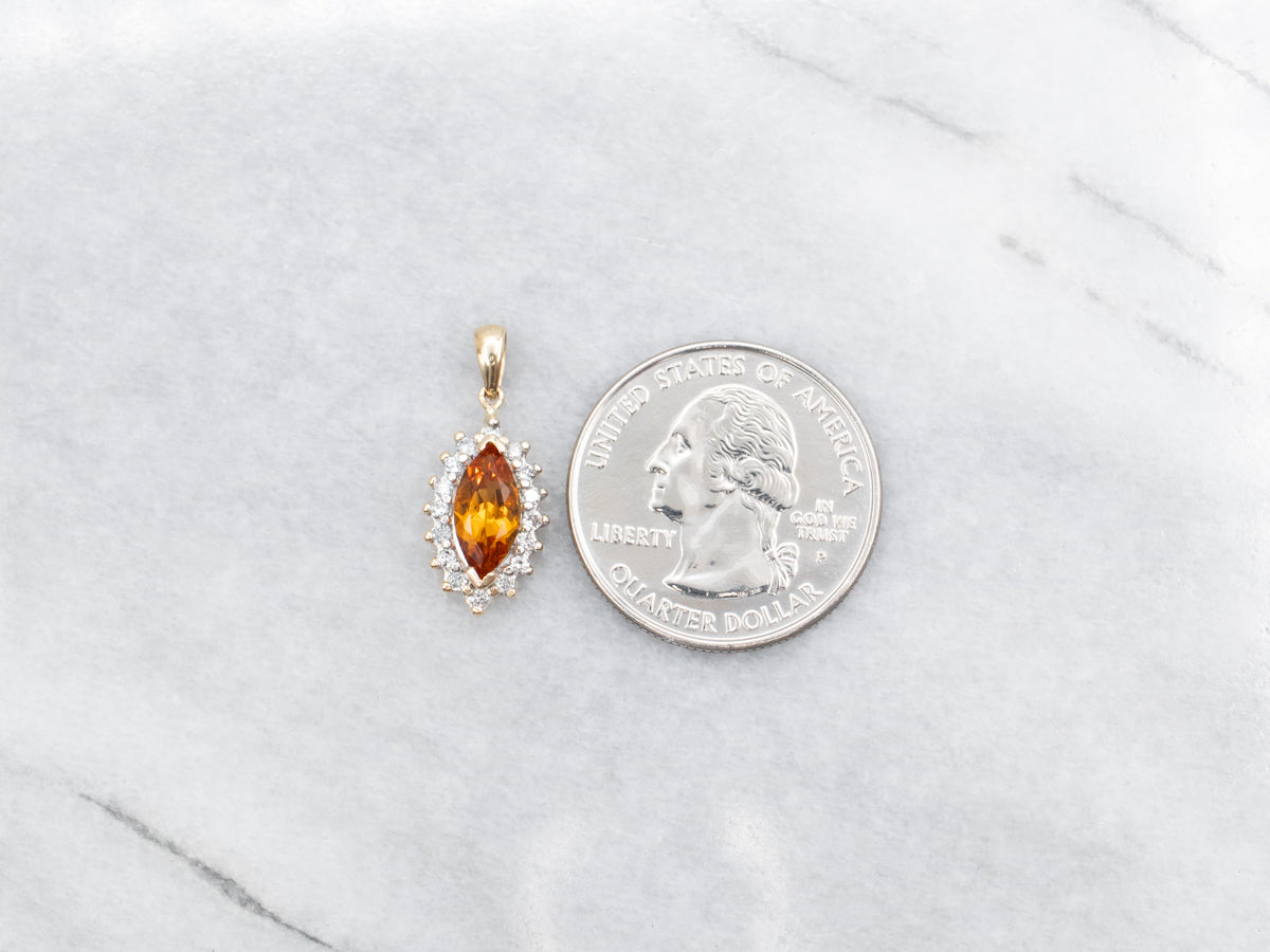 Marquise-Cut Citrine Pendant with Diamond Halo