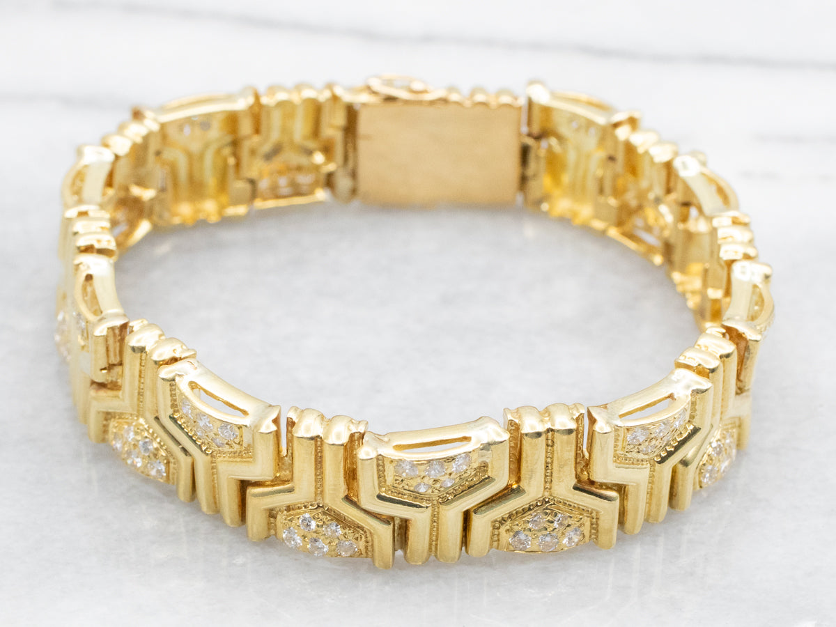 Yellow Gold Geometric Bracelet with Diamond Accents