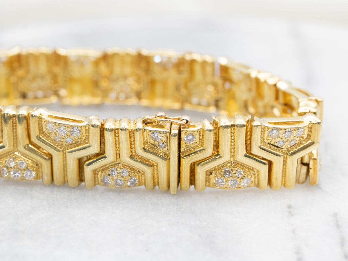 Yellow Gold Geometric Bracelet with Diamond Accents