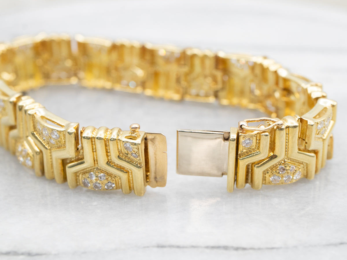 Yellow Gold Geometric Bracelet with Diamond Accents