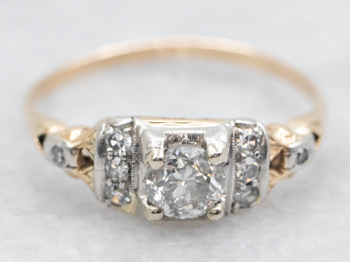 Two Tone 1950's Diamond Engagement Ring