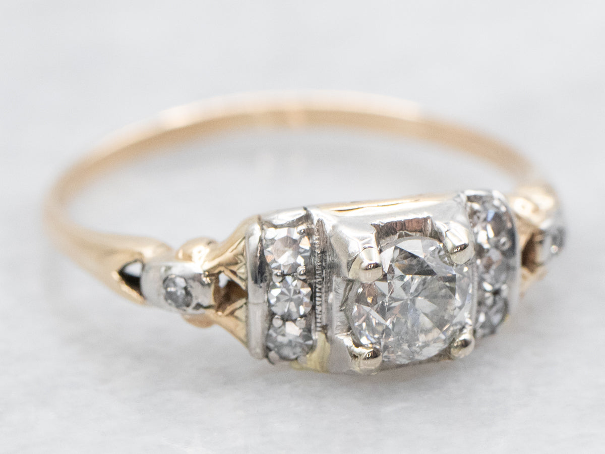 Two Tone 1950's Diamond Engagement Ring