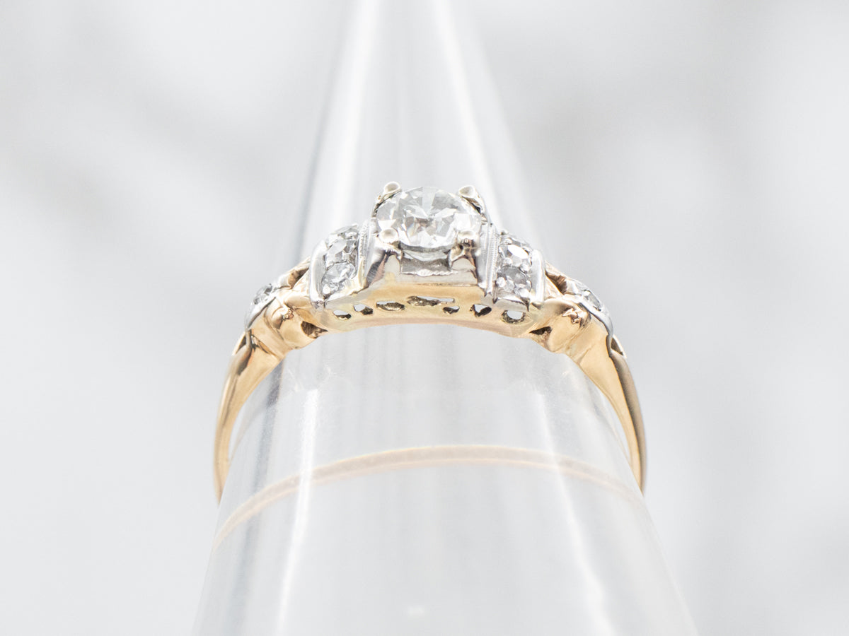 Two Tone 1950's Diamond Engagement Ring