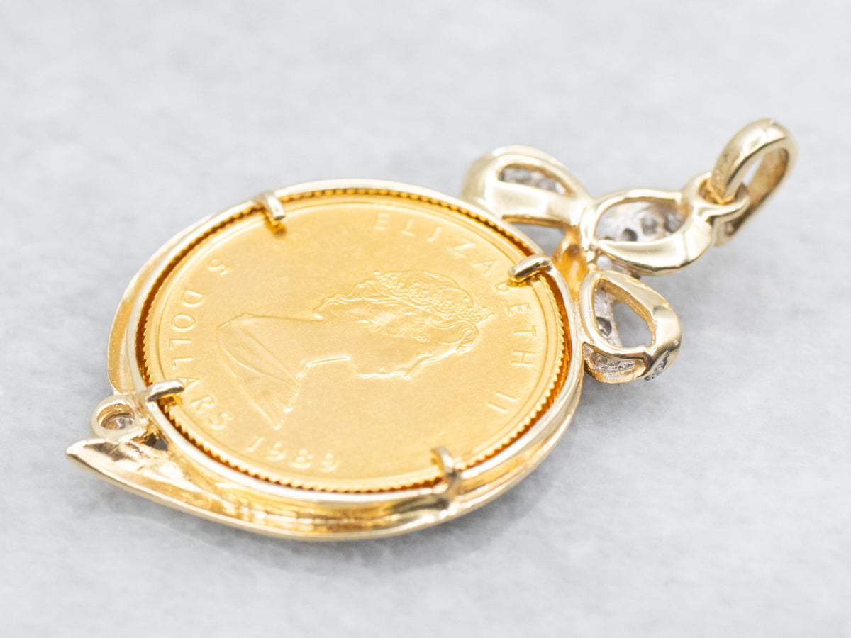 Five Dollar Canadian Coin Pendant with Diamond Accents