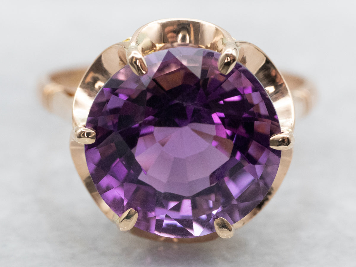 Two Tone Amethyst Solitaire Ring