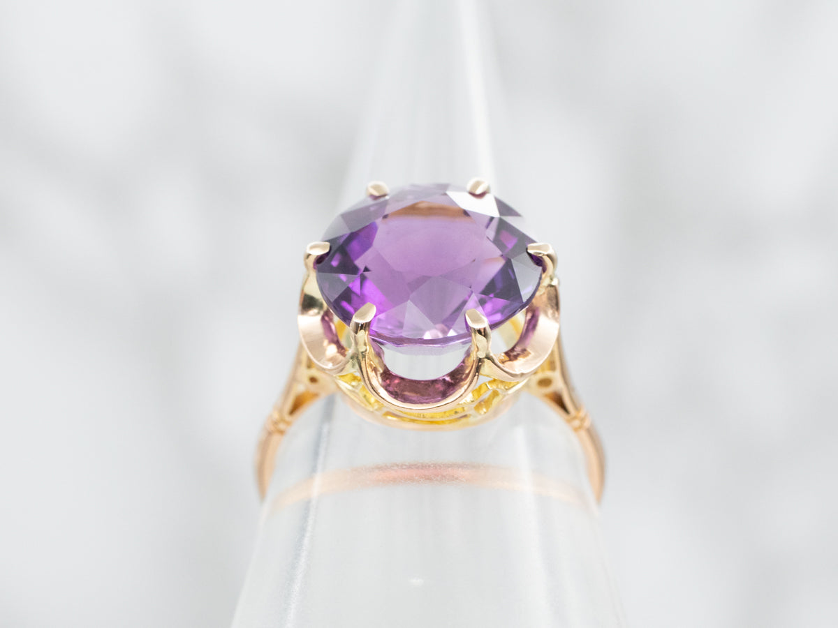 Two Tone Amethyst Solitaire Ring