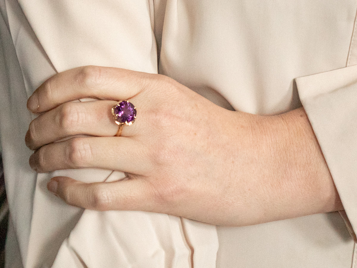 Two Tone Amethyst Solitaire Ring