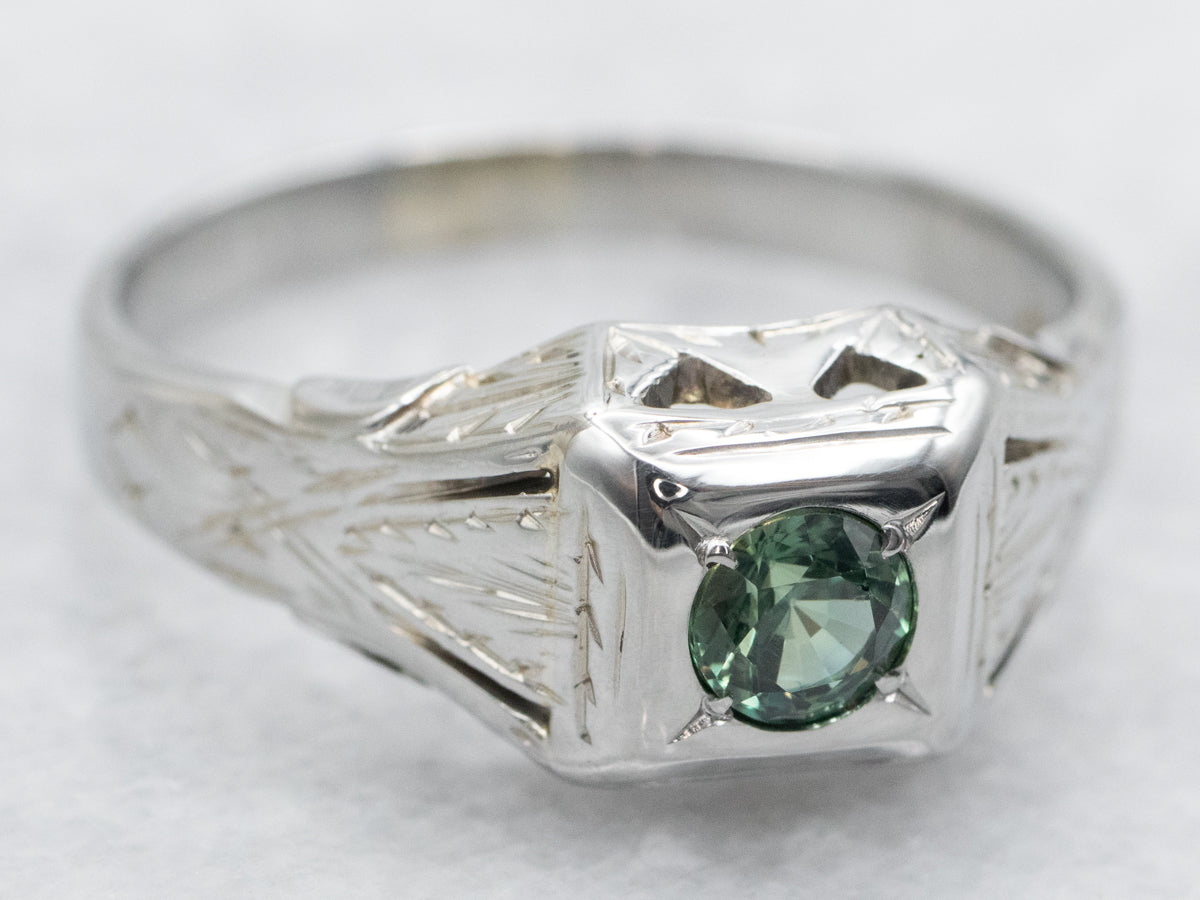 Retro Green Sapphire Solitaire Ring