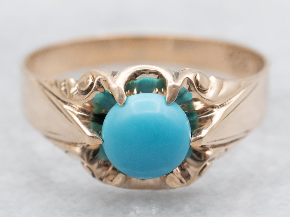 Vintage Belcher Set Turquoise Solitaire Ring