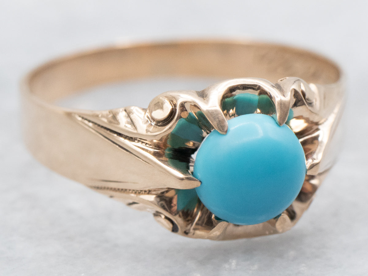 Vintage Belcher Set Turquoise Solitaire Ring