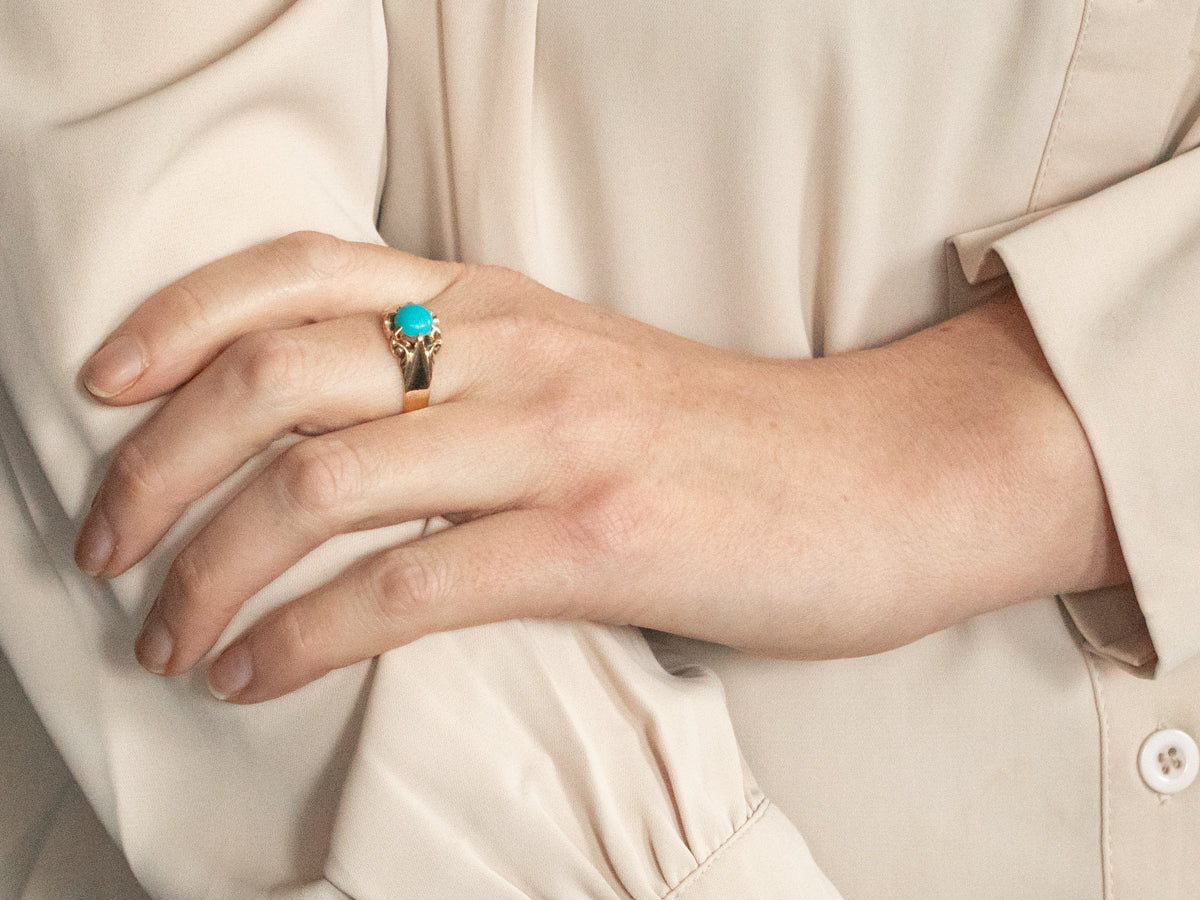 Vintage Belcher Set Turquoise Solitaire Ring