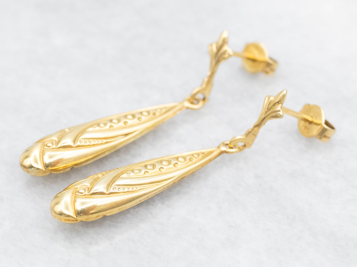 Vintage Gold Teardrop Patterned Drop Earrings