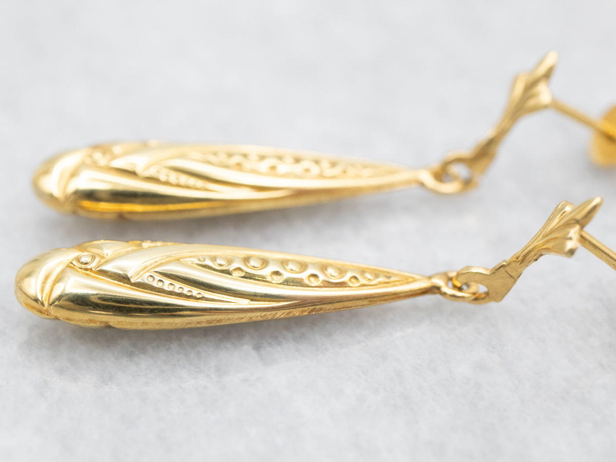 Vintage Gold Teardrop Patterned Drop Earrings