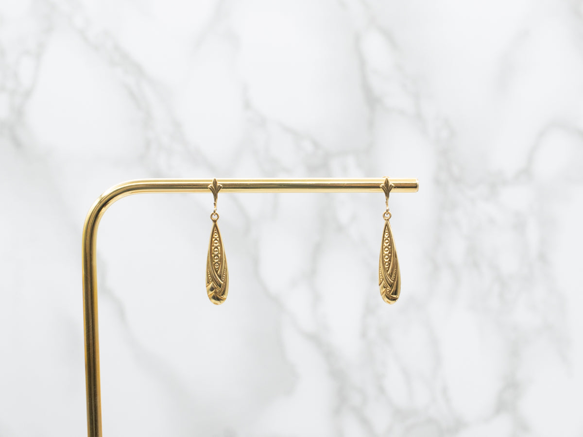 Vintage Gold Teardrop Patterned Drop Earrings