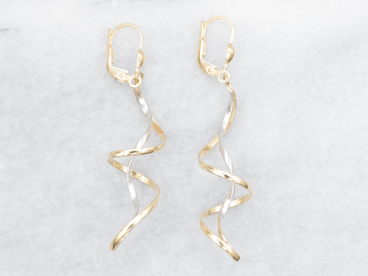 Two Tone Golden Spiral Drop Earrings