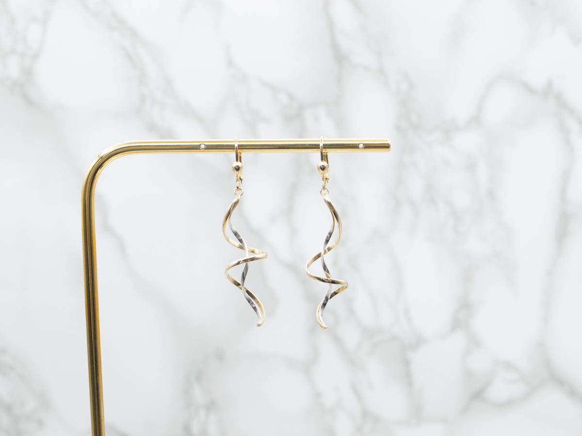 Two Tone Golden Spiral Drop Earrings