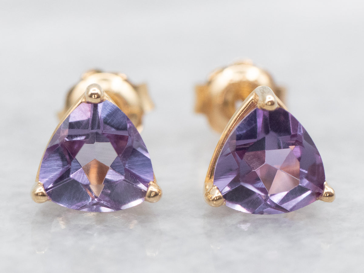 Trillion Cut Synthetic Alexandrite Stud Earrings