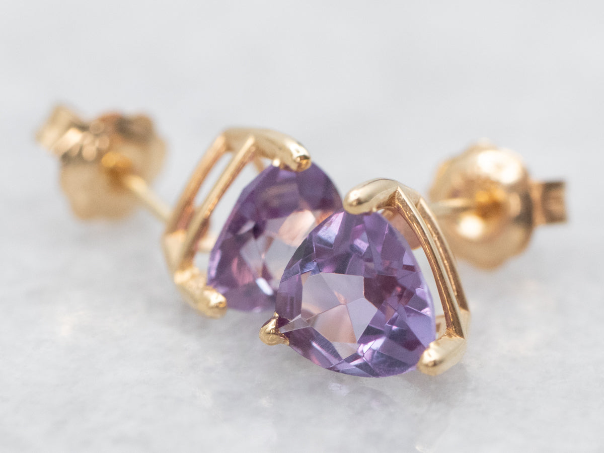 Trillion Cut Synthetic Alexandrite Stud Earrings