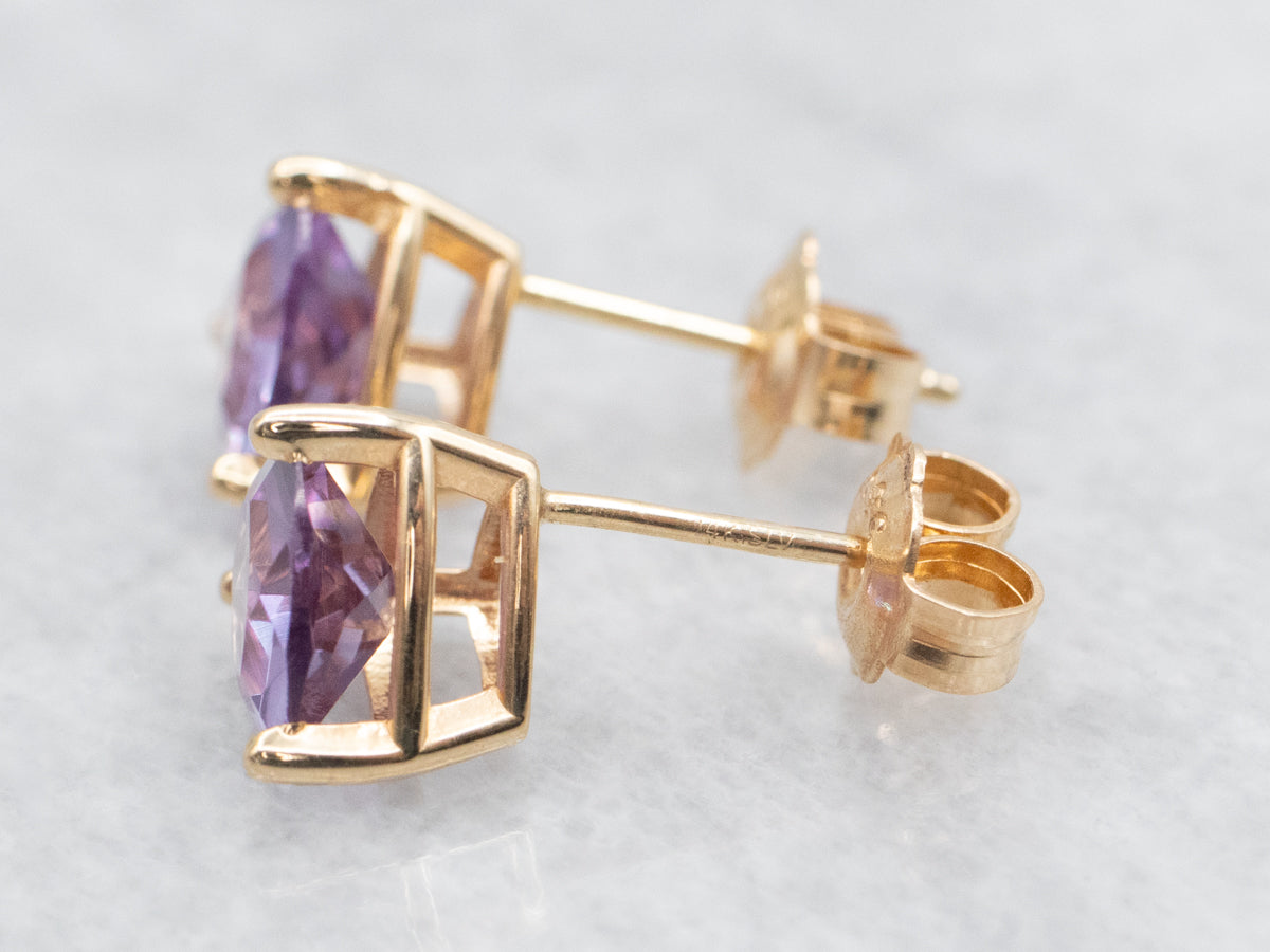 Trillion Cut Synthetic Alexandrite Stud Earrings