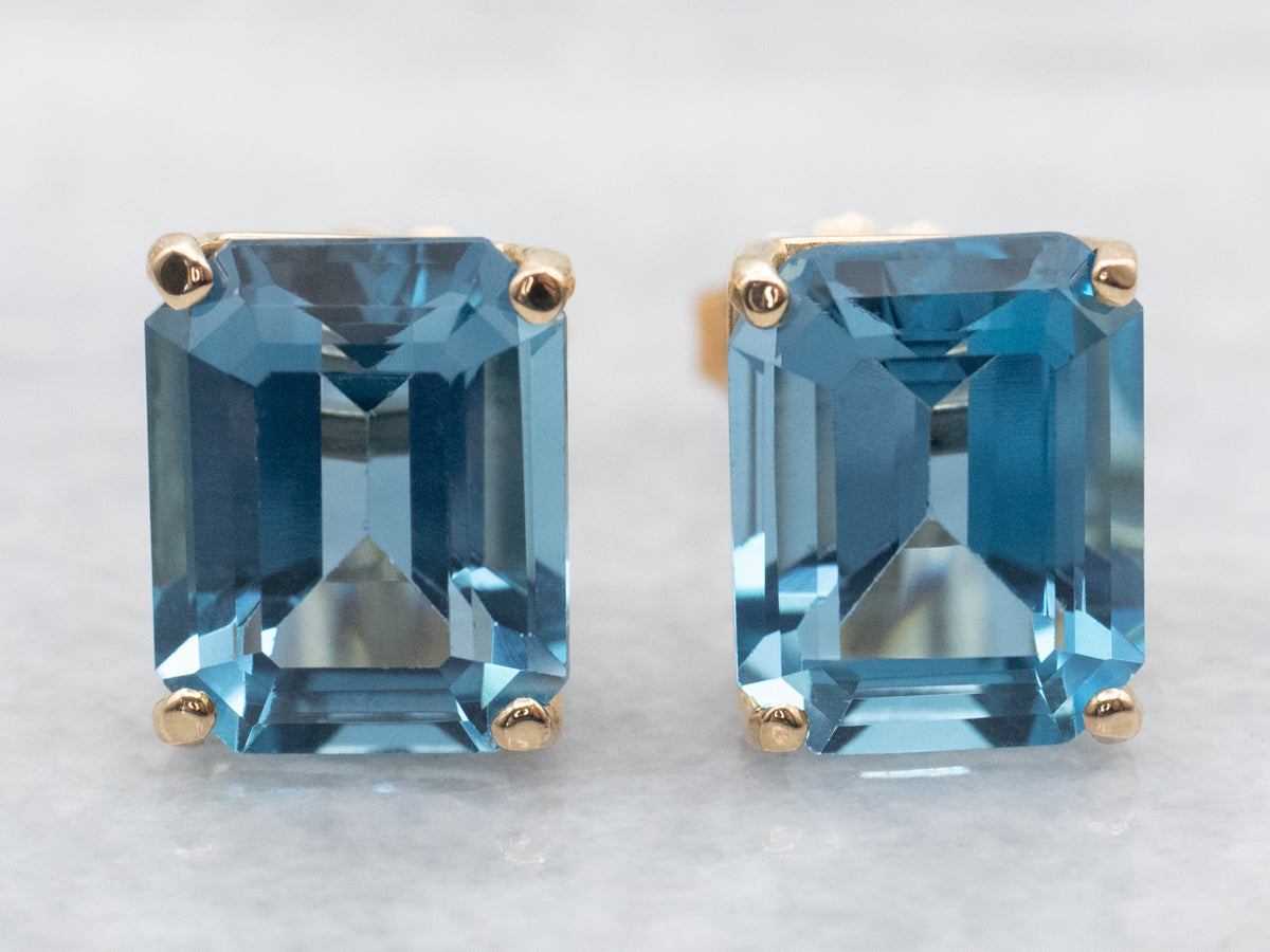 Vibrant Blue Topaz Stud Earrings